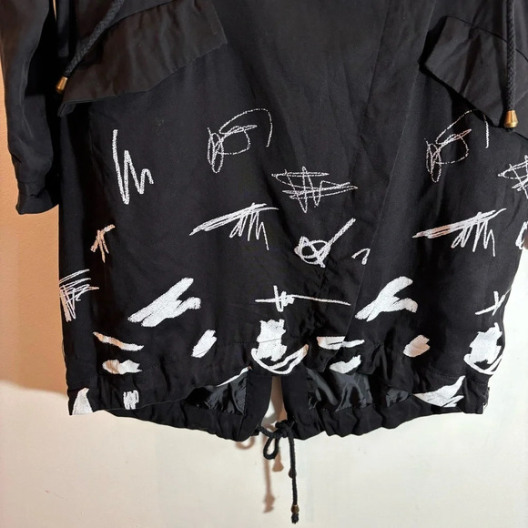 DESIGUAL Sz 36 Abstract Script Red Heart Hooded Drawstrings Canvas Trench Coat - Picture 3 of 15